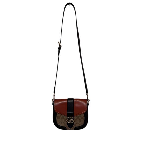Coach Georgie Saddle Bag Terracotta Colorblock Signature Canvas Rivets Crossbody - Picture 5 of 16